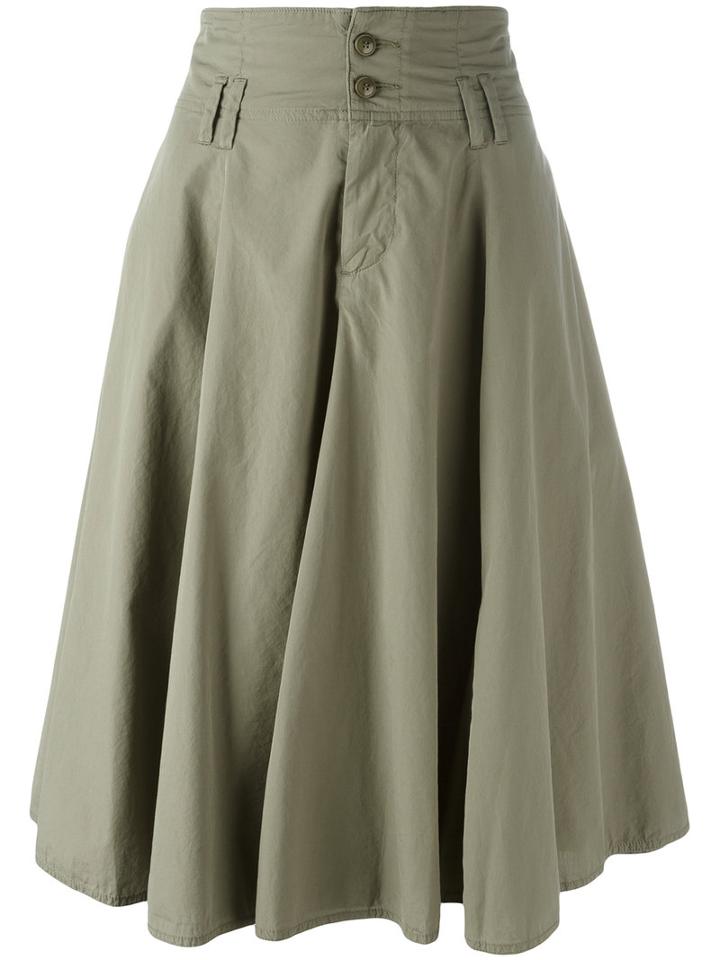 Closed Pleated Skirt, Size: 26, Green, Cotton