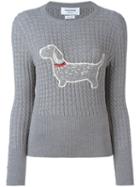 Thom Browne Embroidered Dog Jumper, Women's, Size: 40, Grey, Wool