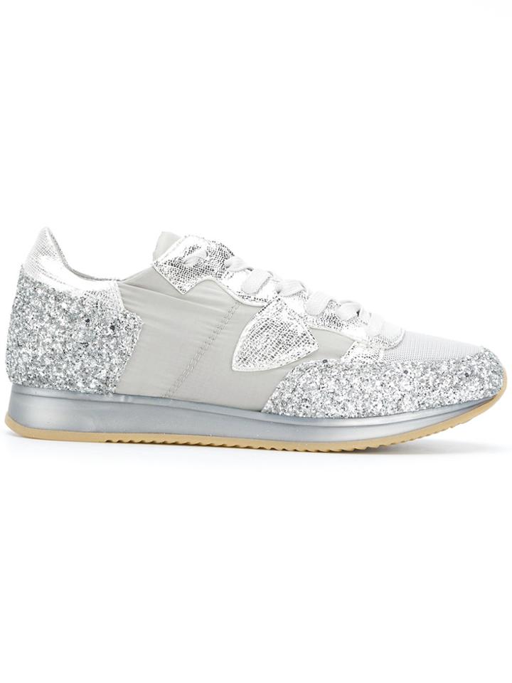 Philippe Model Mesh-panelled Glittered Sneakers - Grey