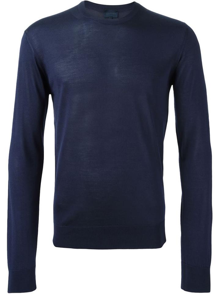 Lanvin Crew Neck Light Jumper, Men's, Size: Medium, Blue, Silk