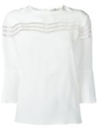 Fendi Sheer Stripes Blouse, Women's, Size: 42, White, Silk/polyamide