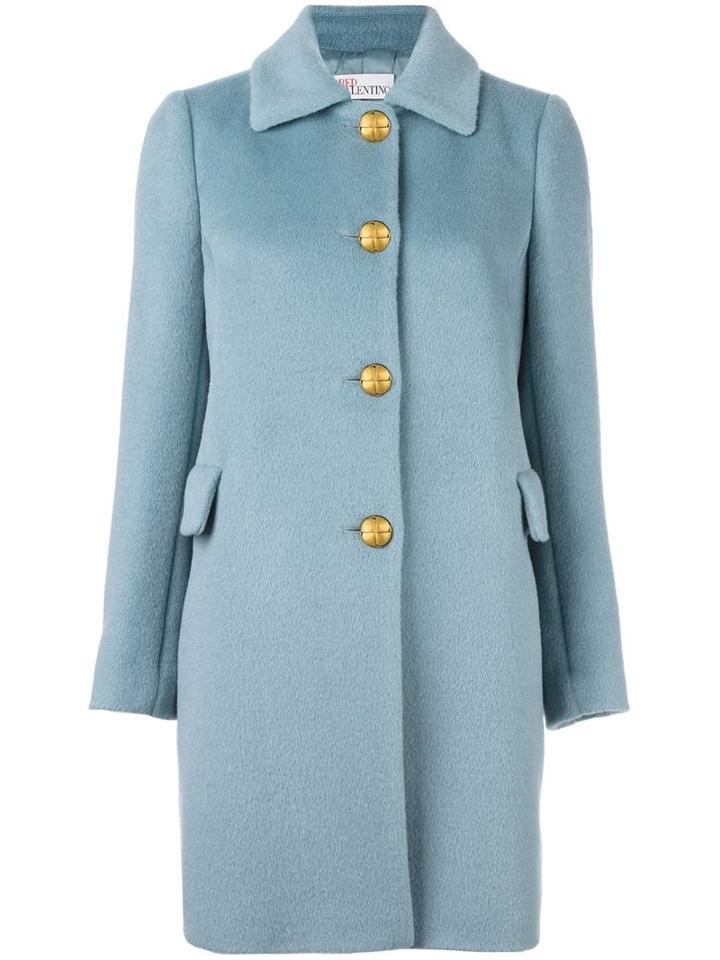 Red Valentino Single Breasted Coat, Women's, Size: 46, Blue, Polyamide/polyester/acetate/alpaca