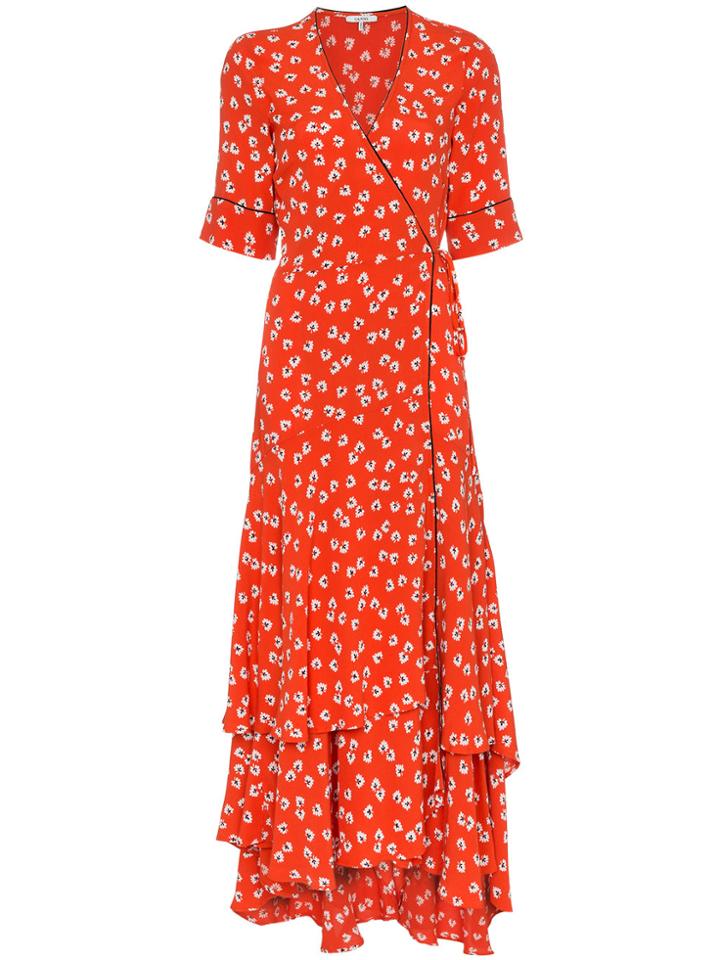 Ganni Silvery Crepe Wrap Dress - Red