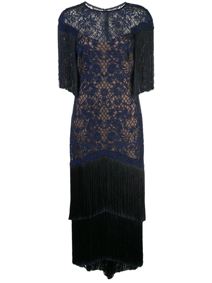 Tadashi Shoji Fringed Evening Dress - Blue