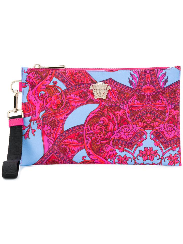 Versace Printed Medusa Clutch - Pink & Purple