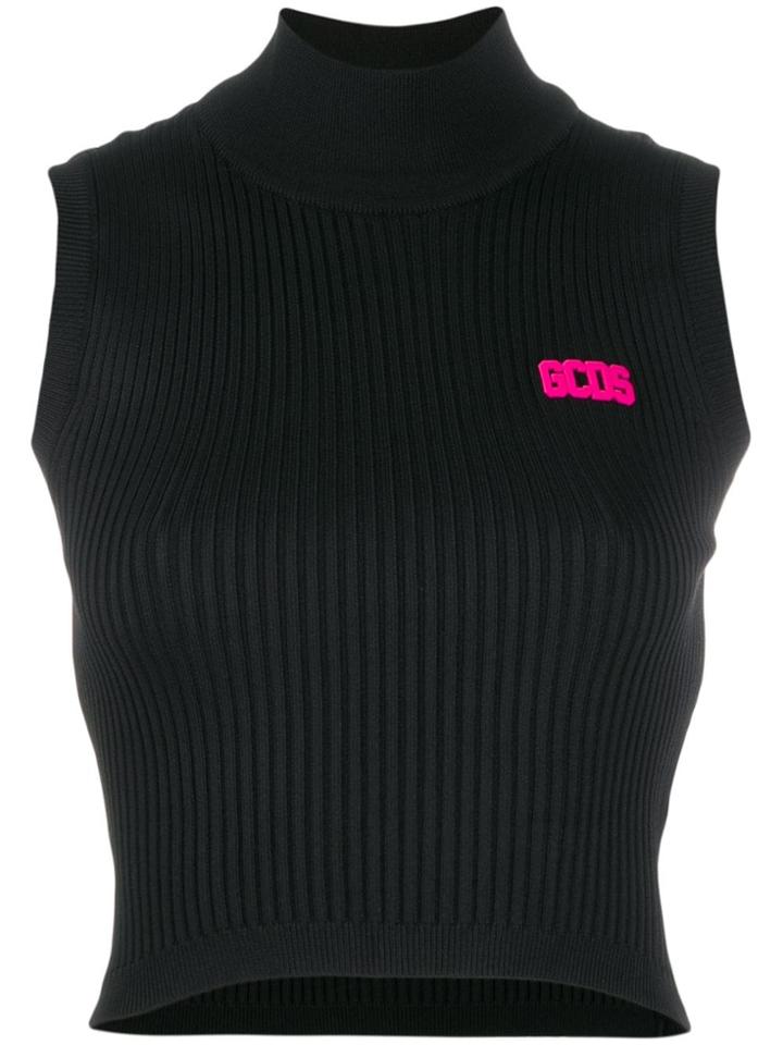 Gcds Ribbed Knit Logo Top - Black