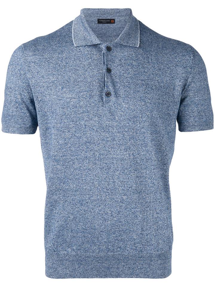 Corneliani Knitted Polo Top, Men's, Size: 54, Blue, Cotton/linen/flax