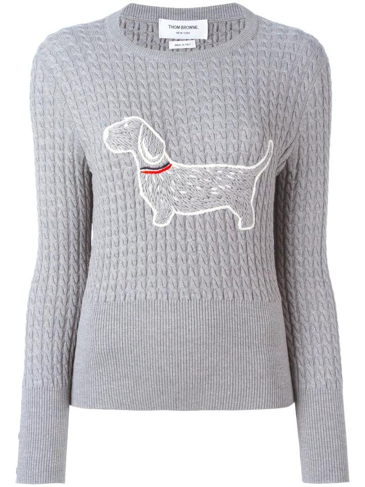 Thom Browne Embroidered Dog Jumper, Women's, Size: 42, Grey, Wool