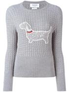 Thom Browne Embroidered Dog Jumper, Women's, Size: 42, Grey, Wool