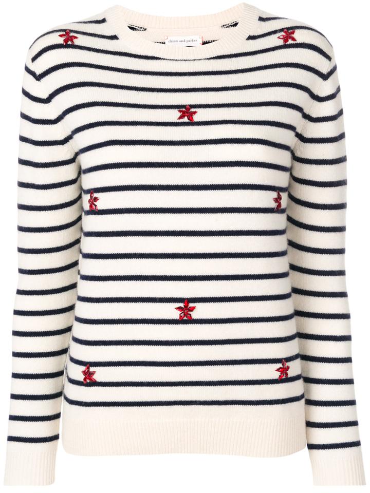 Chinti & Parker Embroidered Stripe Sweater - White