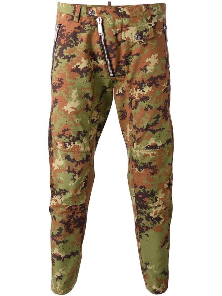 Dsquared2 Camouflage Tapered Trousers, Men's, Size: 48, Green, Polyamide