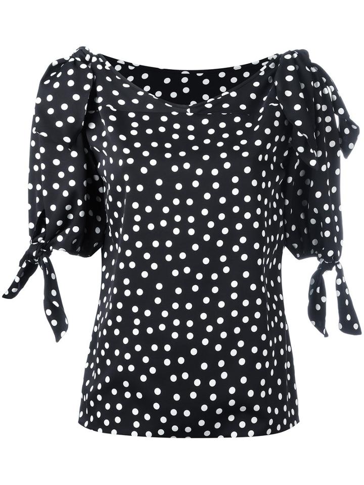 Dolce & Gabbana Polka Dot Blouse, Women's, Size: 40, Black, Silk/spandex/elastane