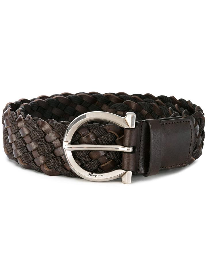 Salvatore Ferragamo - Woven Buckle Belt - Men - Leather/polyamide - 95, Brown, Leather/polyamide