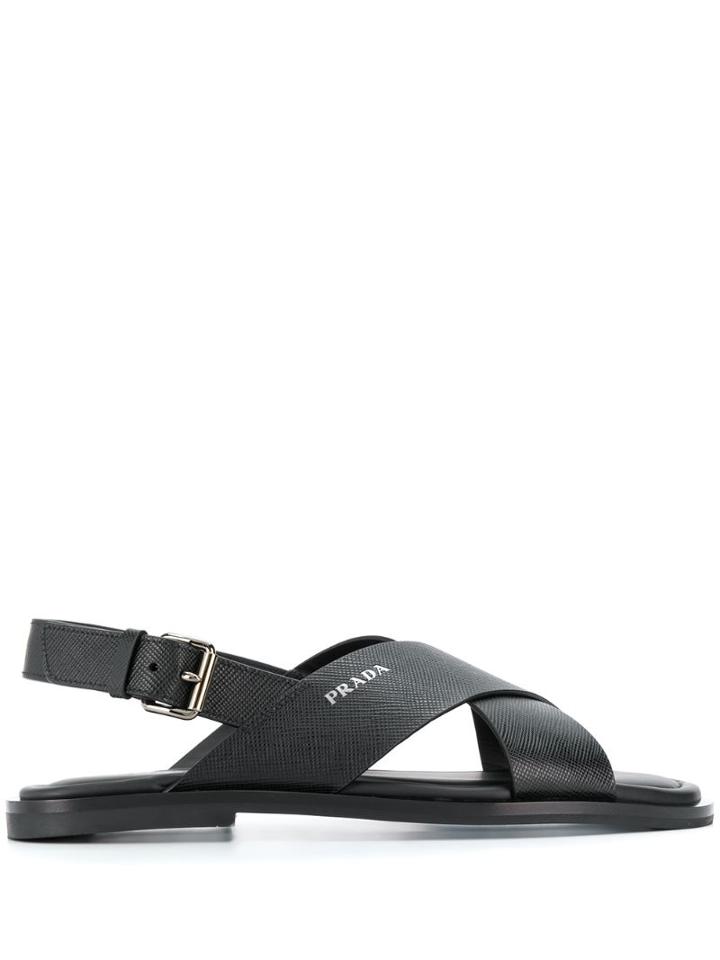 Prada Side Buckle Flat Sandals - Black