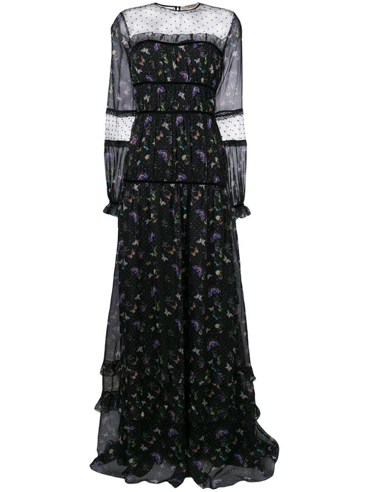 Piccione. Piccione Mesh Panel Patterned Gown - Black