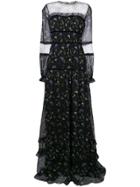 Piccione. Piccione Mesh Panel Patterned Gown - Black