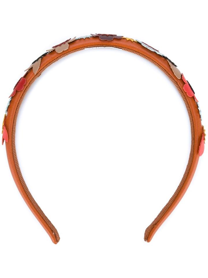 Red Valentino Flower Hair Band, Women's, Brown, Calf Leather/brass