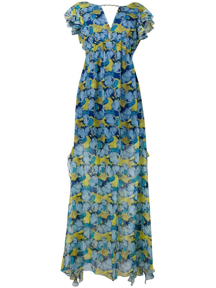 Pinko Floral Short-sleeve Flared Dress - Blue