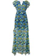 Pinko Floral Short-sleeve Flared Dress - Blue