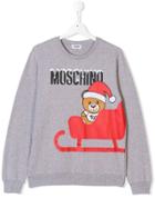 Moschino Kids Teen Teddy Santa Sleigh Print Sweatshirt - Grey