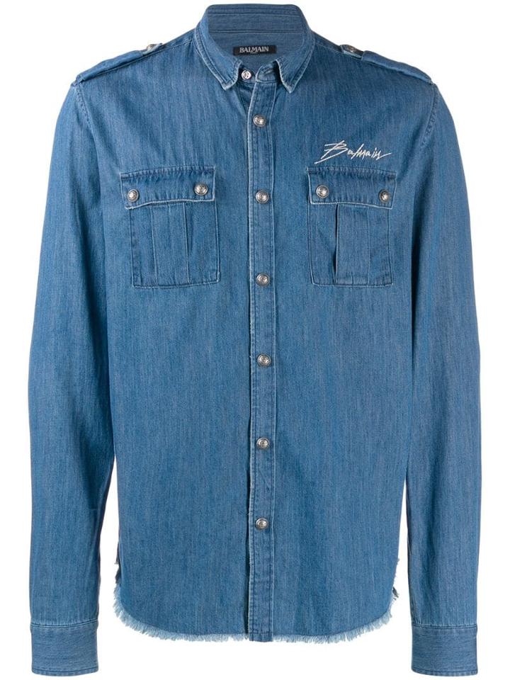 Balmain Logo Denim Shirt - Blue