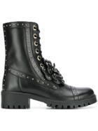 Twin-set Floral Appliqué Studded Boots - Black
