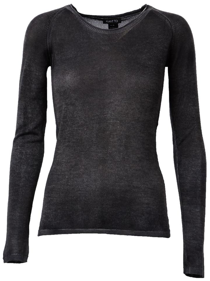Avant Toi Boat Neck Semi Sheer Slim Fit Jumper, Women's, Size: Medium, Black, Silk/cashmere