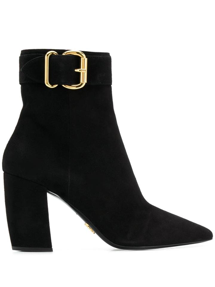Prada Buckle Detail Ankle Boots - Black