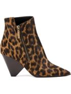 Saint Laurent Leopard Ankle Boots - Brown