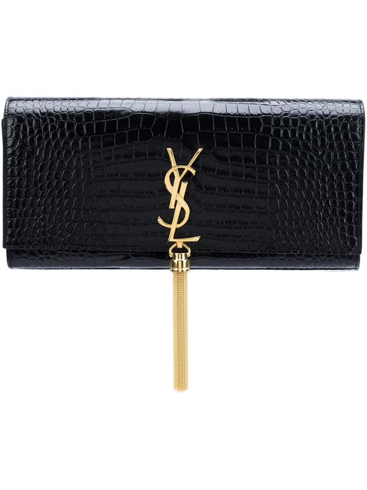 Saint Laurent 'classic Monogram' Clutch, Black, Leather