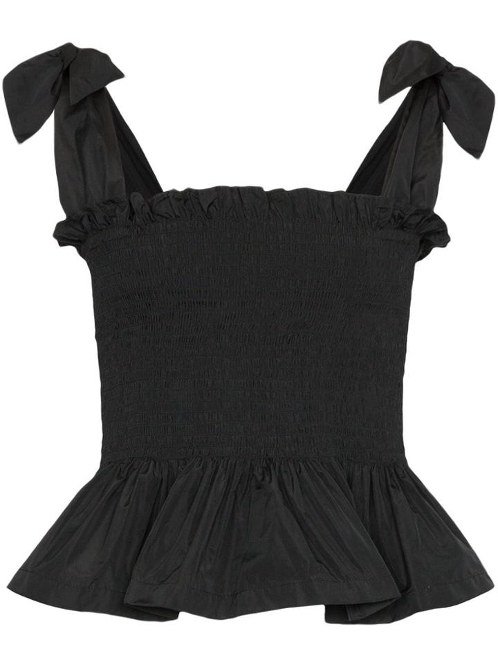 Molly Goddard Megan Smocked Peplum Top - Black