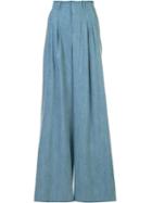 Alice+olivia Pleated Front Palazzo Pants, Women's, Size: 6, Blue, Lyocell/linen/flax/polyester