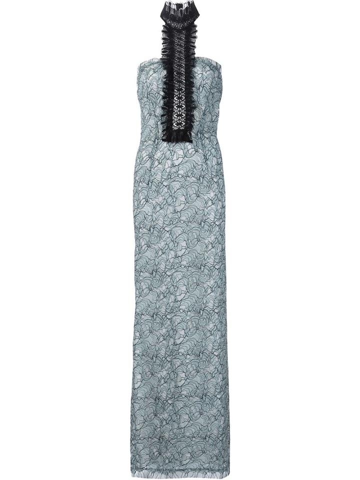 Yigal Azrouel Jabot Front Lace Gown, Women's, Size: 6, Blue, Cotton/polyamide/viscose