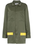Ten Pieces Patch Pocket Collared Cotton Blend Army Coat - Green