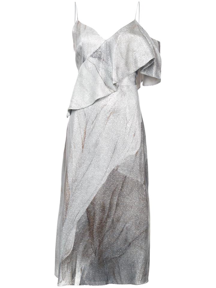Christian Siriano One Shoulder Ruffled Dress - Metallic