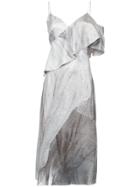 Christian Siriano One Shoulder Ruffled Dress - Metallic