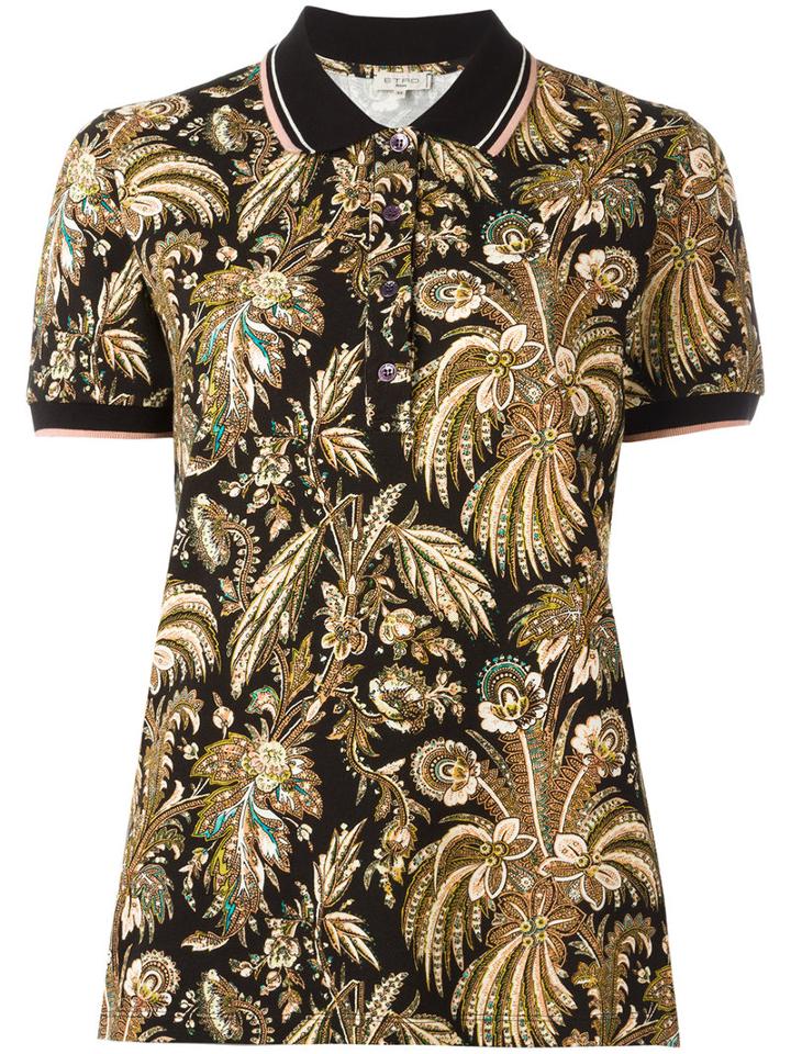 Etro Paisley Print Polo Shirt, Women's, Size: 46, Black, Cotton/spandex/elastane