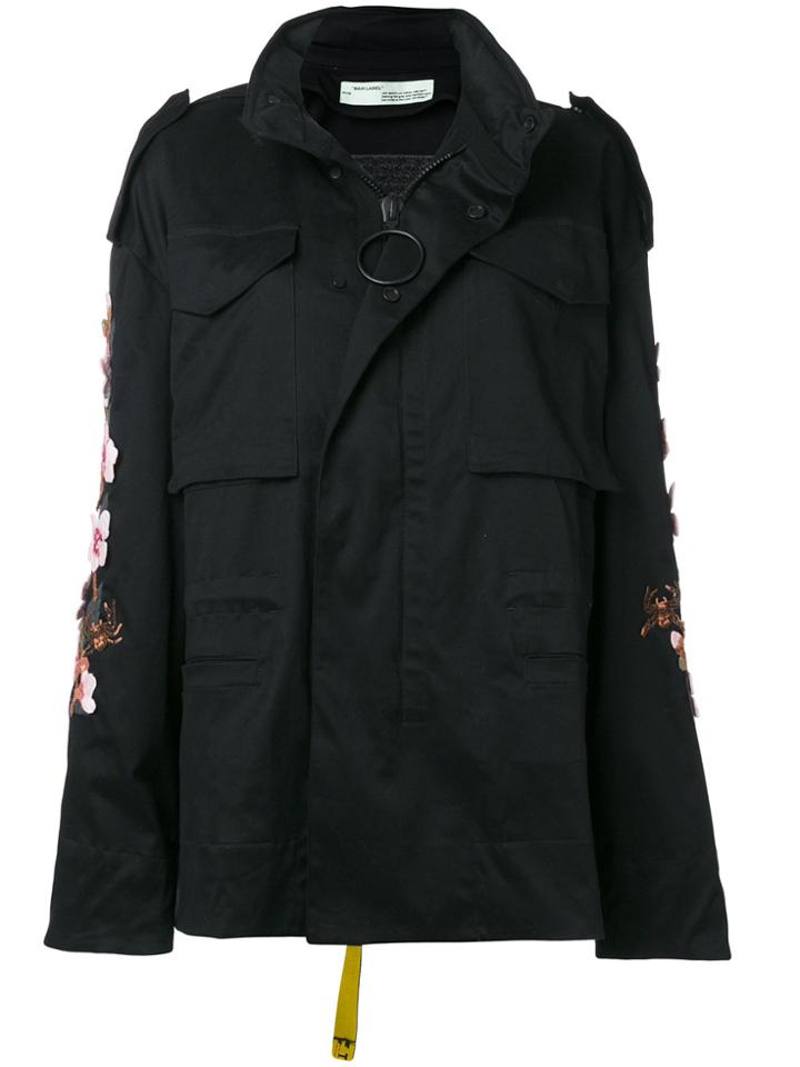 Off-white Flower Embroidered Jacket - Black