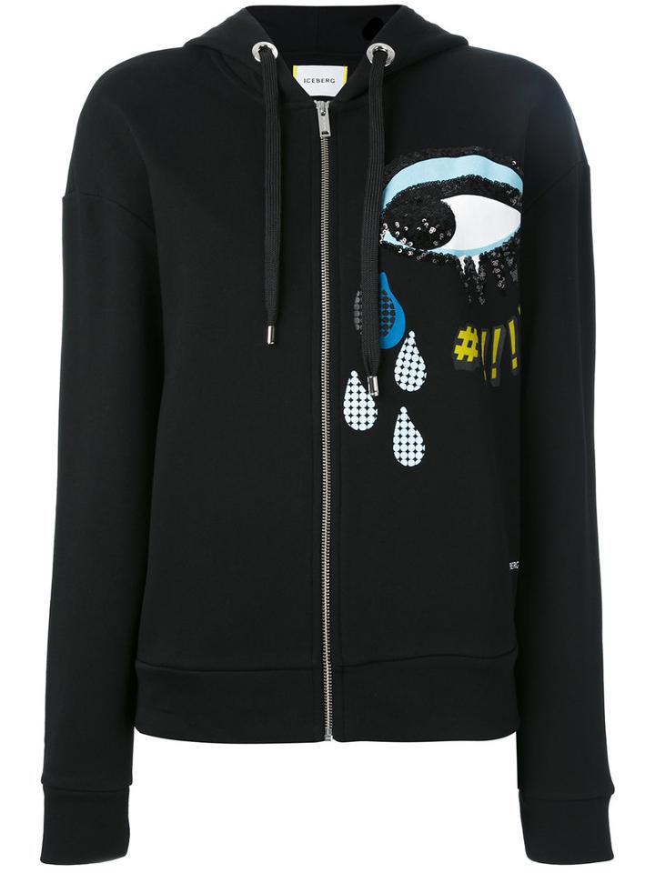 Iceberg Sequins Eye Hooded Cardigan, Women's, Size: 40, Black, Cotton/polyester