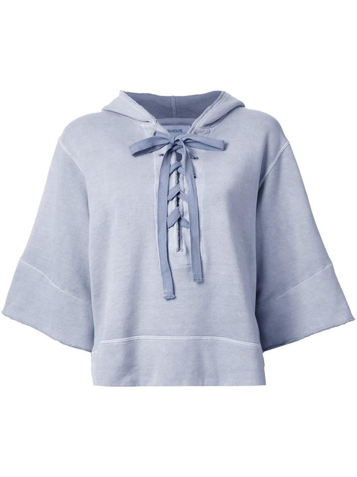 En Route Half Sleeved Lace-up Fleece, Women's, Grey, Cotton
