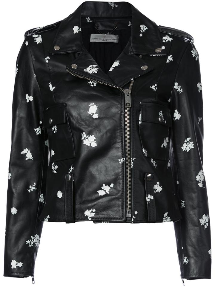 Golden Goose Deluxe Brand Flower Print Biker Jacket - Black