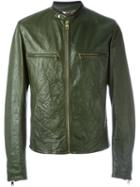 Dolce & Gabbana Creased Leather Jacket, Men's, Size: 50, Green, Silk/lamb Skin