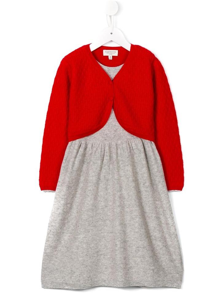 Cashmirino Attached Cardigan Knitted Dress, Girl's, Size: 10 Yrs, Grey