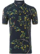 Dolce & Gabbana Bird Print Polo Shirt, Men's, Size: 44, Blue, Cotton/calf Leather