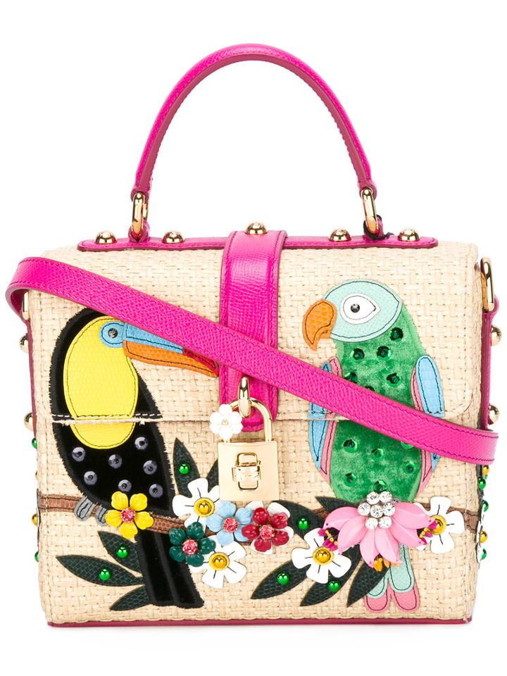 Dolce & Gabbana Embellished Parrot Tote, Women's, Pink/purple, Canvas/leather