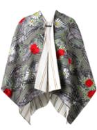 Ermanno Gallamini - Embroidered Roses Poncho - Women - Cotton/linen/flax/polyester/viscose - One Size, Black, Cotton/linen/flax/polyester/viscose