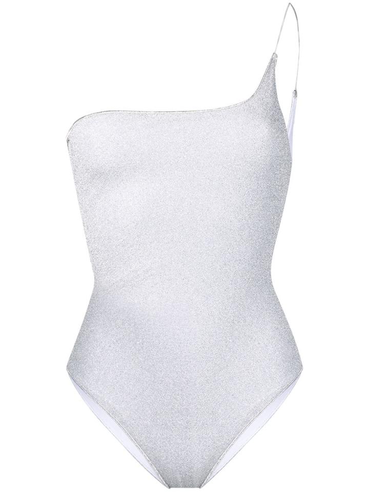 Oseree One Shoulder Glitter Swimsuit - Silver
