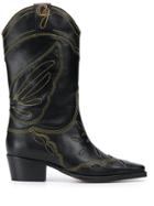 Ganni Embroidered Cowboy Boots - Black