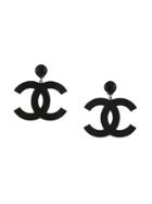 Chanel Vintage Swing Logo Earrings - Black