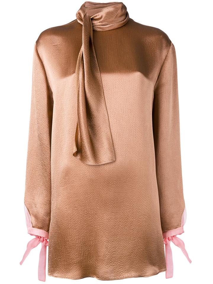 Valentino - Tie Collar Blouse - Women - Silk/viscose - 42, Nude/neutrals, Silk/viscose